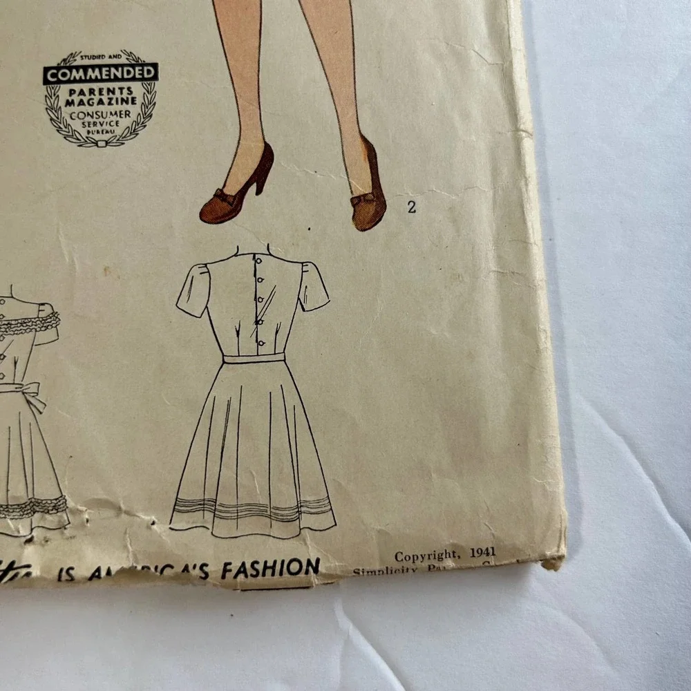 Simplicity Primer Vintage 1940's Pattern #3797 Young Girls‎ Dress Size 12 HTF